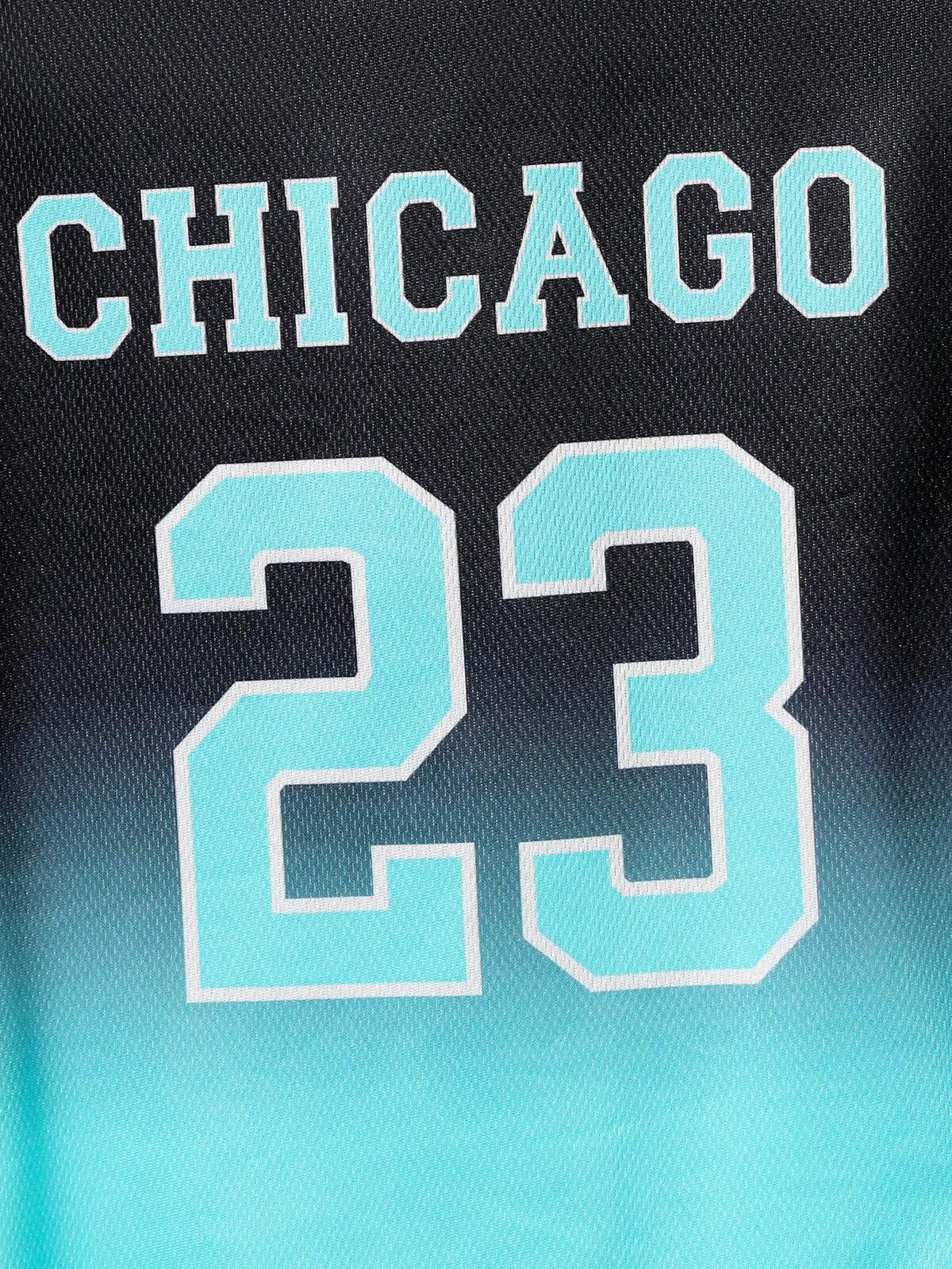 2 pièces/Set Tenue de sport décontractée pour pré-adolescents, Top respirant et séchage rapide avec impression de lettre et de numéro "Chicago" et short de couleur unie, printemps/été 7