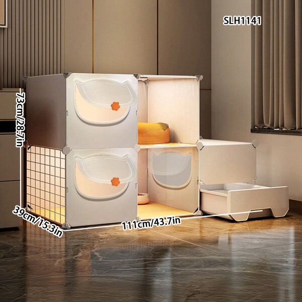 All-In-One Cat Litter Box & Cat Cage, Large Indoor Space With Cat Door, Cat Cabinet, Cat Bed, Cat Villa, Cat House With Litter Box