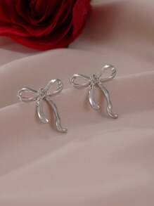 MESTILO 1 Pair Metal Red Bow Stud Earrings, Suitable For Women's Daily Wear, Christmas Valentines,Mom,Mother,Mother's Day,Gift - Red - View 9