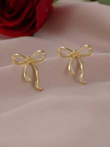 MESTILO 1 Pair Metal Red Bow Stud Earrings, Suitable For Women's Daily Wear, Christmas Valentines,Mom,Mother,Mother's Day,Gift - Red - View 6