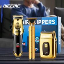 WEEME 3-Piece Professional Gold-Color Men's Grooming Kit: Electric Shaver And Trimmer Combo, Precise Haircut And Shave, Stylish Gold Design, Suitable For Hair, Beard And Face Trimming, USB Rechargeable, Powerful Battery, Lightweight And Convenient For Home And Travel, Ideal Personal Care Tool And Gift