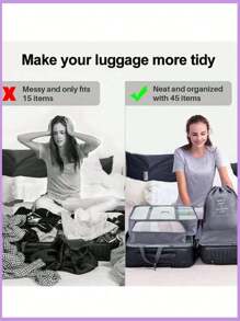 10 件/套旅行收纳袋，防水衣服收纳袋，可折叠内衣鞋化妆品收纳袋，包括：服装袋、化妆刷袋、鞋袋、洗漱包、化妆包、手提包、电子产品收纳袋、内衣袋 - 黑色 - 查看 5