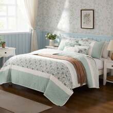 Chăn bông 100% cotton 6 cái/bộ in hoa, khâu hai mặt, tất cả các mùa, khăn phủ bàn nhẹ Lớp trải giường tồi tàn sang trọng, khăn trải giường phù hợp, trang trí nội thất - Nước - Xem 2