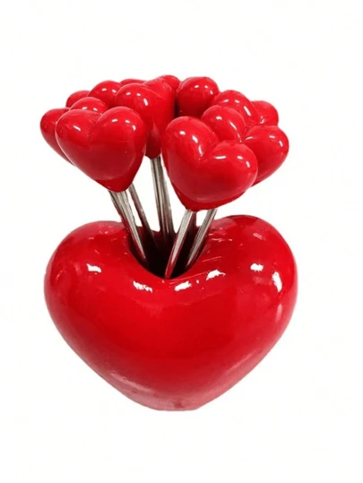 10pcs, Love Fruit Forks, Stainless Steel Cake Fork Set, Home Snacks Tableware Set, Kitchen Household Items, Valentine'S Day Party Favors, Mother'S Day Gifts, Wedding Party Supplies ,Kitchen,Christmas Gift,School Supplies