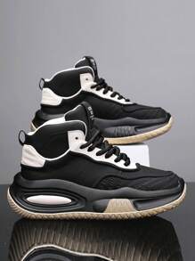 New 2025 High Top Sports Shoes For Men, Waterproof Anti-Skid Thick Sole Chunky Sneakers For Outdoor, Youth, Casual & Running, All Season - Black - View 1