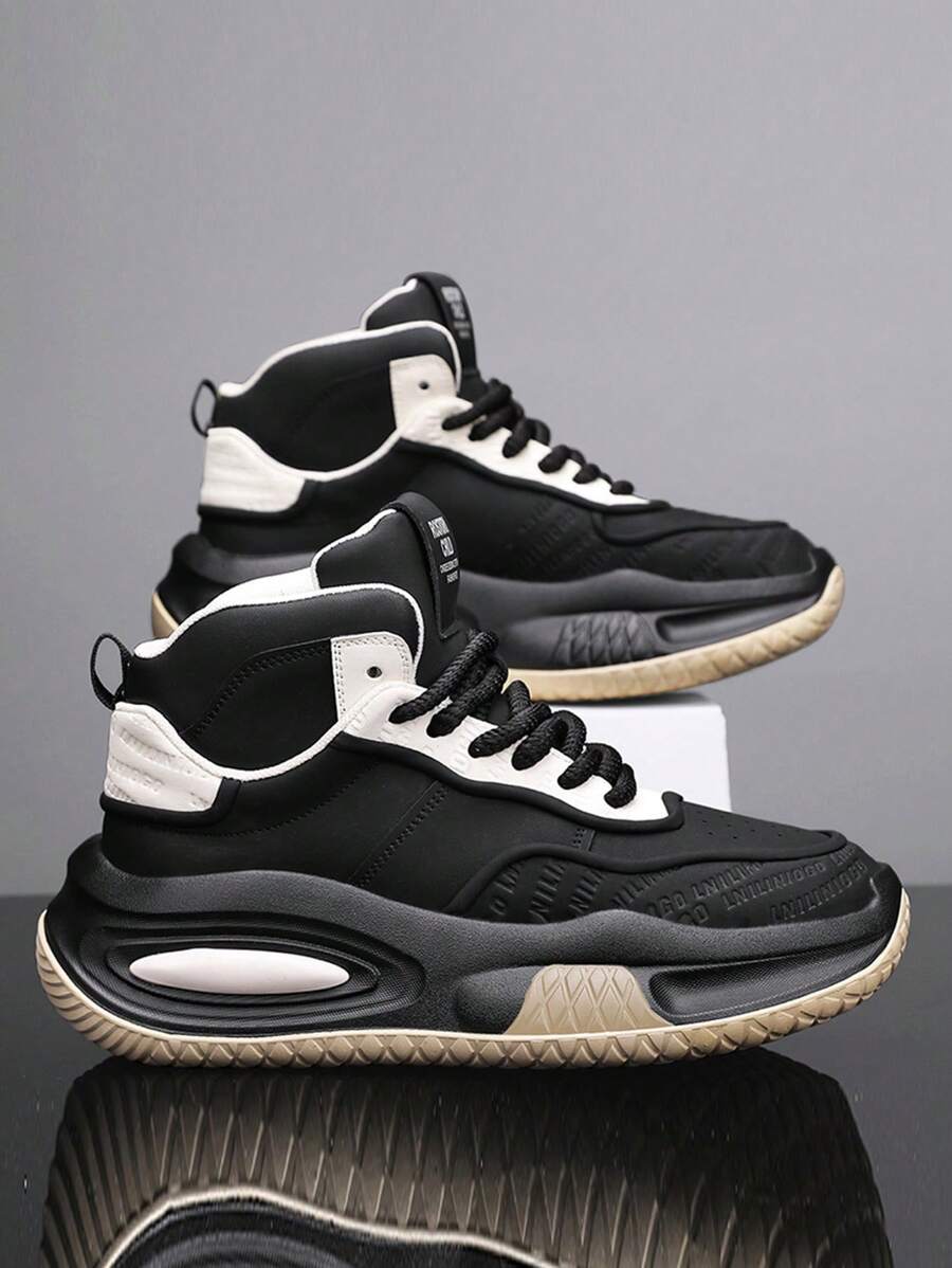 New 2025 High Top Sports Shoes For Men, Waterproof Anti-Skid Thick Sole Chunky Sneakers For Outdoor, Youth, Casual & Running, All Season - Black - View 1