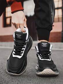 New 2025 High Top Sports Shoes For Men, Waterproof Anti-Skid Thick Sole Chunky Sneakers For Outdoor, Youth, Casual & Running, All Season - Black - View 2