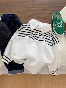 Spring New Striped Patchwork Shirt For Boys & Girls - White - View 1