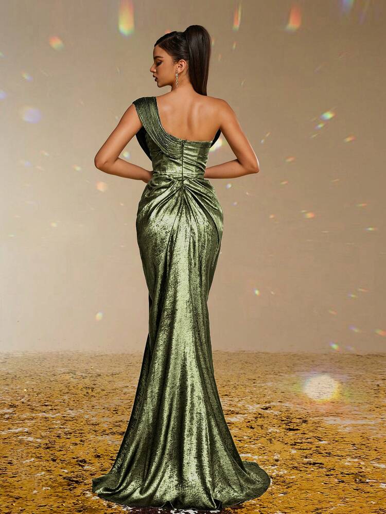Smilprince Luxurious Emerald Green Dress Metallic Asymmetrical Neck High  Slit Long Evening Gown, Elegant Party, Prom Dress For Women, Formal Evening  Gown,Evening Dress, Wedding Guest Dress | SHEIN USA