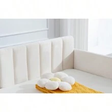 Elena Twin Size Beige Velvet Upholstered Daybed, Ribbed Tufted Backrest, Daybed In Lavish Modern Design, Richly Hued Foam Comfort - Multicolor - View 9