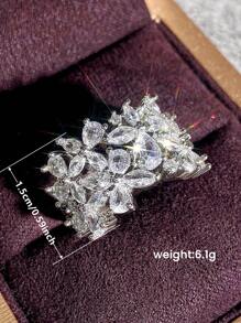 1 件迷人方晶锆石戒指，适合女士，情人节礼物，婚礼订婚珠宝，情人节、妈妈、母亲、母亲节、礼物 - 銀色 - 查看 8