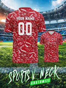 定制运动队俱乐部训练 V 领足球球衣上衣，印有姓名、号码和徽标，舒适休闲、派对、日常穿着 - 彩色 - 查看 3