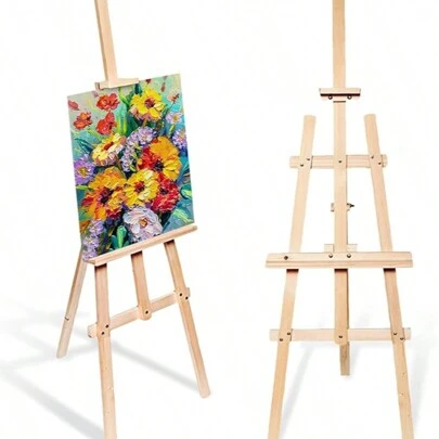  MEJORADA Caballete de Madera para Pintar de Pino Natural, Altura 120/145/170 cm, Soporte de Lienzos, Cuadros y Fotografías, Regulable y Plegable, Manualidades Niños y Adultos