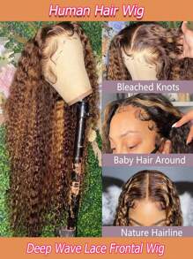 Parrucche con pizzo frontale in capelli umani ricci ombré 4/27 di 13x6 e 13x4 evidenziati per donne, con chiusura frontale trasparente pre-ritemuta in capelli umani Remy brasiliani a onde profonde