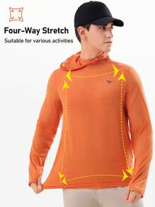 RODEEL 夏季健身男士防晒高性能户外运动连帽衫长袖钓鱼衫带颈套速干透气适合钓鱼和徒步旅行锻炼等户外活动 - 橘色 - 查看 2