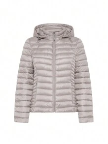 Women's Plain Color Long Sleeve Zipper Collar Casual Hooded Winter Jacket