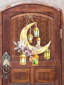 1 pieza - Decoración de rama, Lámpara decorativa colgante, Colgante de papel en forma de luna con tema festivo, Decoración de escena de fiesta con colgante con patrón de lámpara de aceite, Decoración de pared para el hogar