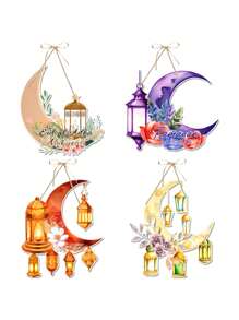 1 pieza - Decoración de rama, Lámpara decorativa colgante, Colgante de papel en forma de luna con tema festivo, Decoración de escena de fiesta con colgante con patrón de lámpara de aceite, Decoración de pared para el hogar