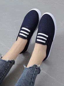 2025 Spring/Summer New Canvas Shoes, Women Casual Slip-On Comfortable Low Vamp White Sneakers, Suitable For All Seasons