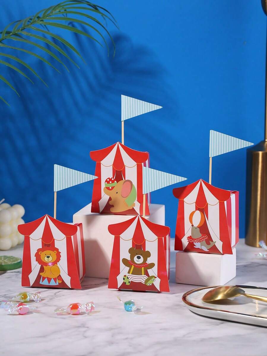 8 unidades/pacote de caixas de presente sortidas com tema de circo para biscoitos e doces para festa