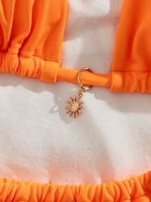 全新柔软纯色串珠吊带比基尼泳装套装，优雅派对和海滩时尚女士夏季