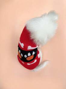 1pc Pet Casual Bone & Paw Print Knitted Sweater, Autumn/Winter - Red - View 4