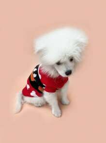 1pc Pet Casual Bone & Paw Print Knitted Sweater, Autumn/Winter - Red - View 5