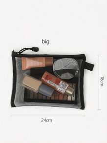 1 件尼龙网眼化妆包，便携式化妆收纳袋，多功能旅行化妆包 - 黑色 - 查看 11