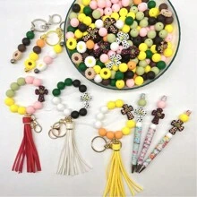 34/86 piezas Set de cuentas de silicona multicolor con formas de margarita, girasol y cruz, manualidades de joyería DIY para hacer llaveros, pulseras, collares, bolígrafos con cuentas