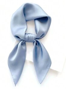 1 chiếc khăn vuông trơn màu dành cho nữ, khăn choàng thời trang bằng vải satin trơn có thể sử dụng linh hoạt làm băng đô, thắt lưng, quấn cổ - Màu xanh nhạt - Xem 1