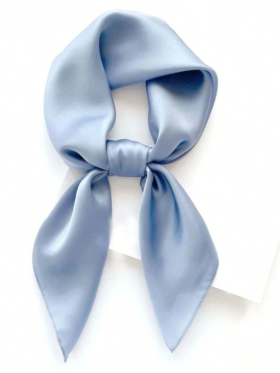 1 chiếc khăn vuông trơn màu dành cho nữ, khăn choàng thời trang bằng vải satin trơn có thể sử dụng linh hoạt làm băng đô, thắt lưng, quấn cổ - Màu xanh nhạt - Xem 1