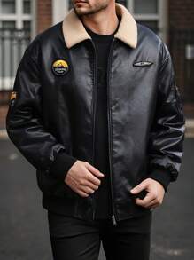 Men's Vintage Bomber Jacket, Casual Lapel Pie Overcome, Zip-Up Long-Sleeved Warm Jacket, Suitable For Autumn And Winter Outdoor Wear - màu đen - Xem 1