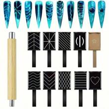 11pcs Cat Eye Magnet Set For Nail Art -Multi-Use Magnetic Stones, Natural Wooden Double-Headed Magnetic Cat's Eye Gel Magnetic Rod,Square & Heart Patterns, Magnetic Wand Manicure Design Tool