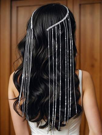 1 件女士奢华闪亮水晶和流苏头带，情人节装饰发饰，街头风格 (HP607) 发箍