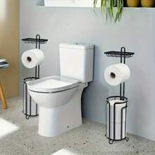 Bathroom Storage Essential! Bronze Toilet Paper Holder Stand With Shelf, Tissue Roll Dispenser, Space-Saving, Easy To Install, Stylish Design Enhances Bathroom Style - Black - View 8