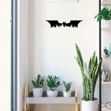 1pc, 15.7-Inch X 4.5-Inch Modern Bat Silhouette Metal Wall Art - Superhero City Design, Suitable For Living Room And Bedroom Decoration, Perfect Halloween Interior Decoration, Christmas Gift, Craft Decorations Home Decor Halloween Decor - Black - View 5