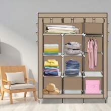 New Utility Closet Holder Storage Wardrobe Clothes Rack Shelves Cabinet Brown