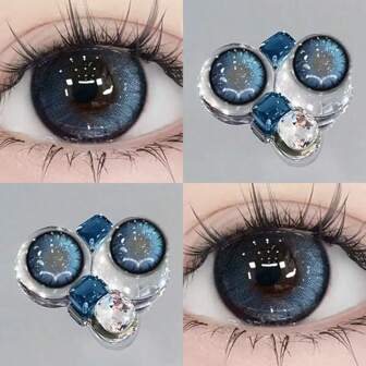 2 blå kontaktlinser för halvårsbruk, populära Cos kontaktlinser med stor diameter och 40 % vattenhalt, förstorande ögon, ögonmakeup och skönhet Halloween-kostym Cosplay