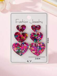 1 par de aretes con forma de corazón y diseño de corazón multicapa con lentejuelas brillantes para mujeres, joya de moda como regalo para el Día de San Valentín, para una cita, para la madre, Día de la Madre - Multicolor - Ver 4