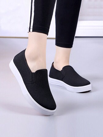Scarpe casual piatte classiche da donna, scarpe in tela da lavoro antiscivolo morbide e confortevoli a slitta di colore tinta unita