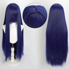 Karida Parrucca da cosplay lunga in fibra sintetica con frangia, parrucca da cosplay universale per capelli lisci a strati, resistente al calore, ad alta densità, aspetto naturale, 35 pollici/90 cm, parrucca sintetica extra lunga per donne, parrucche da cosplay artificiali per feste, Ognissanti, Natale, verde, arancione, rosa, blu, nero