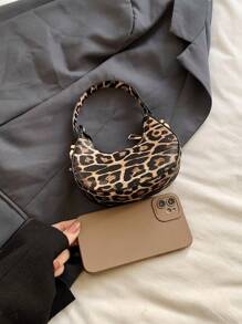 女士迷你可爱豹纹斜挎包，时尚优质轻便手提包，带有新月形细节，用途广泛，秋冬时尚猎豹印花女士钱包，新款秋冬虎纹女士包 - 卡其色 - 查看 6
