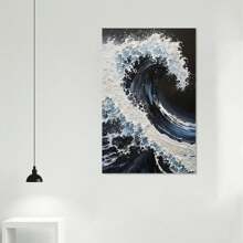 Fashion Wave Abstract Canvas Print, Ceramic Texture Creative Wall Art, Deep Blue Relief Artwork, Luxury Cream Style Decorative  , With Ready To Hang Wrapped Canvas  For Office, Hallway, Living Room, Bedroom, Christmas, New Year-Wrapped Canvas - Tranh vải - Xem 4