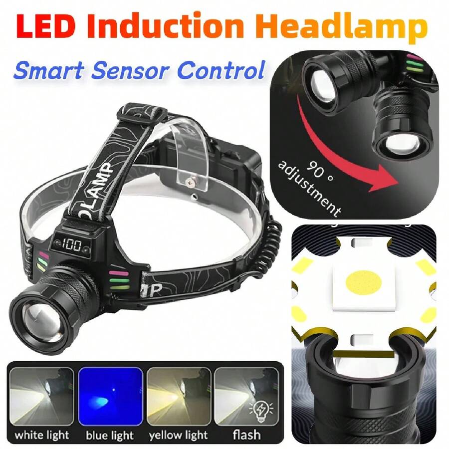 1200LM White LASER LED Headlamp Head Torch Zoomable USB Rechargeable Light 1000m - Black - View 1