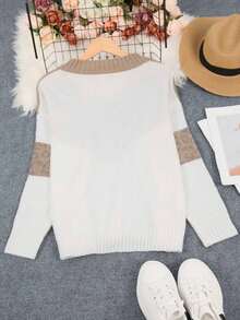 Plus Size V-Neck Leopard Print Knitted Casual Sweater, For Winter - Khaki - View 3