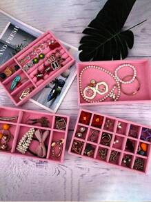 4 件/套天鹅绒珠宝托盘、珠宝展示托盘、珠宝收纳托盘、珠宝整理托盘、化妆品整理盒、化妆品展示托盘、时尚珠宝展示托盘、纯色珠宝托盘、可堆叠珠宝托盘、多隔间珠宝托盘、项链展示托盘、戒指收纳托盘、口红整理托盘，适用于梳妆台、珠宝展示架、卧室、珠宝参展商、珠宝整理器、珠宝整理器、化妆品收纳、化妆品展示