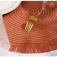 Mantel Individual trenzado de papel redondo de 38CM, borla de papel, estera aislante para hogar y restaurante, posavasos decorativo