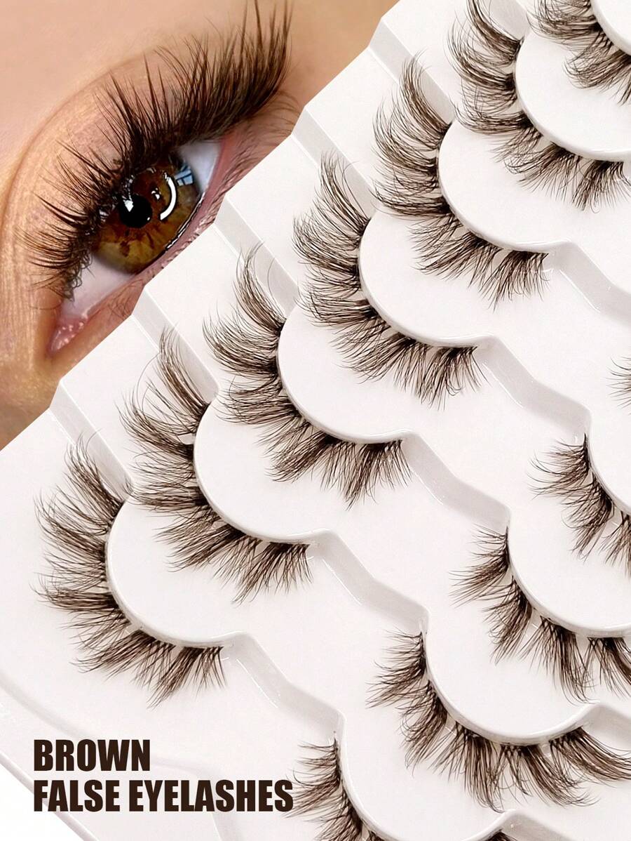 Asiteo 7 Pairs Brown Cat Eye Transparent False Eyelashes, Easy To Apply, Stretches Outward To Enlarge Eyes, Long-Lasting And Lightweight, Suitable For Daily Use - Cat Eye Lashes - View 1
