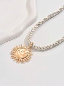 1pc Rope Sun Flower Pendant Necklace, Fashion Accessory For Women, Elegant Daily Wear Gift For Friends - Love - View 4