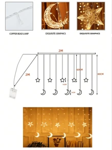 1pc 115 LED 4*0.8m USB 8 Modes Acrylic Hollowed-Out Star & Moon Curtain Lights For Wedding, Engagement, Home, Garden, Holidays, Festival